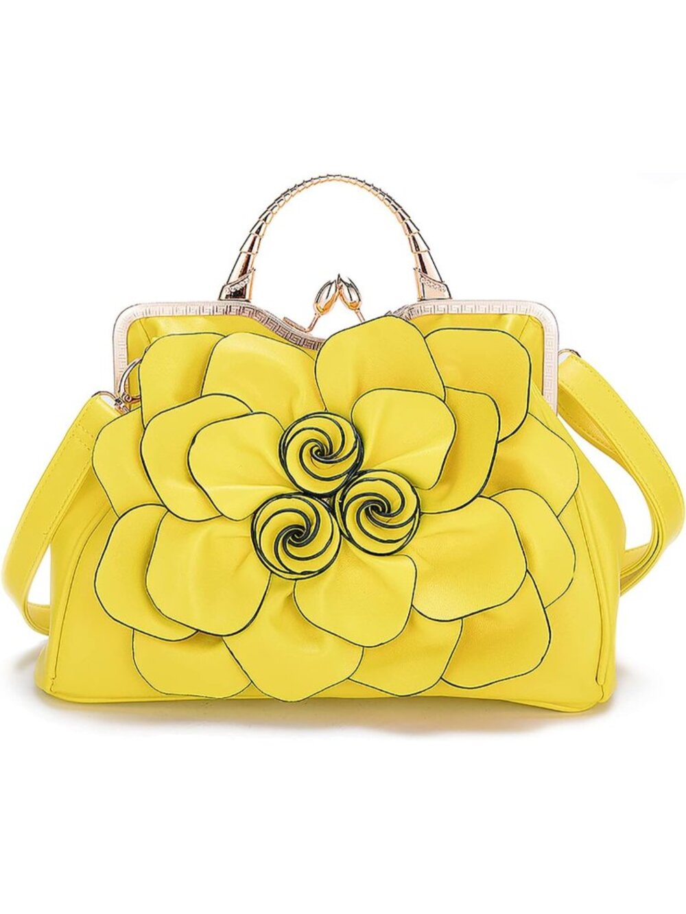 〽️Women's Yellow Flower Tote Cocktail Banquet Strap Square Shoulder Clutch Bag
